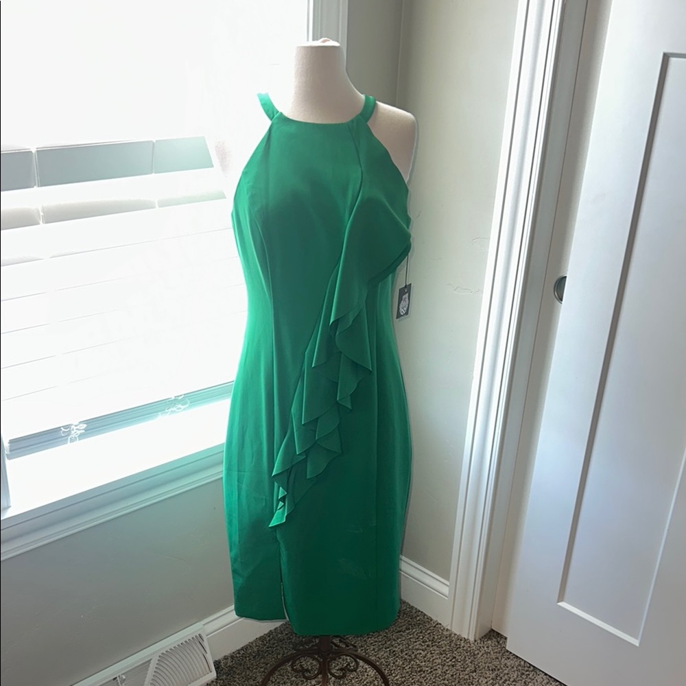 Vince Camuto Green Ruffled Asymmetrical Cocktail Dress Size 6